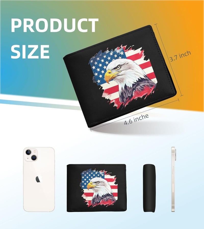 WRIGAEL Credit Card Holder Wallet Rfid Blocking Kids Boys Bifold Teen Cool Cute for Cash with ID Window Cardholder Teenage Teenager, Flag and Eagle - Image 2
